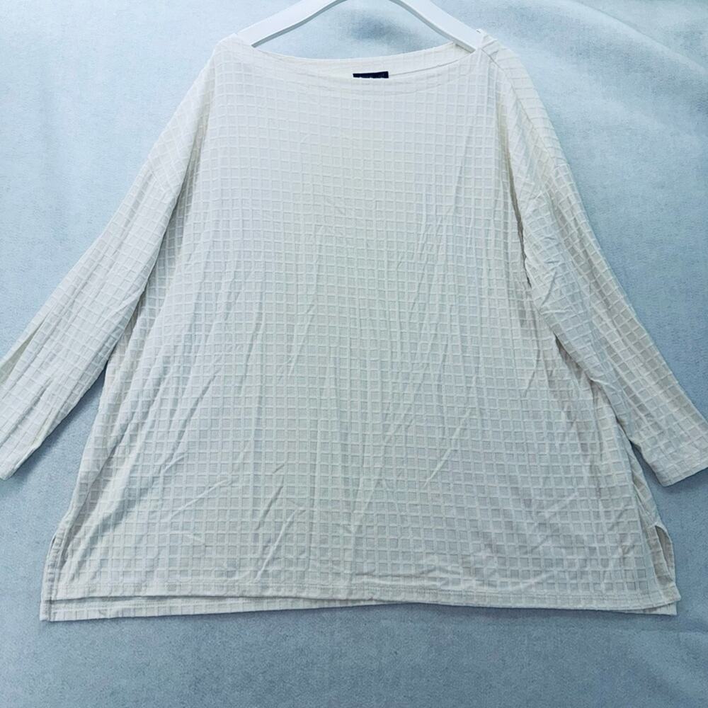 Women’s J Jill 3/4 Sleeve Pull-over Boatneck Blouse Ivory Wearever Large
